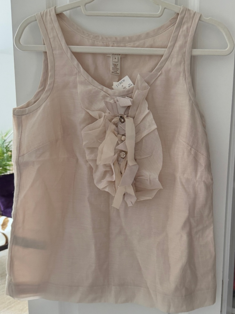 J. Crew Cream Beige Ruffle Front Sleeveless Tank. 4